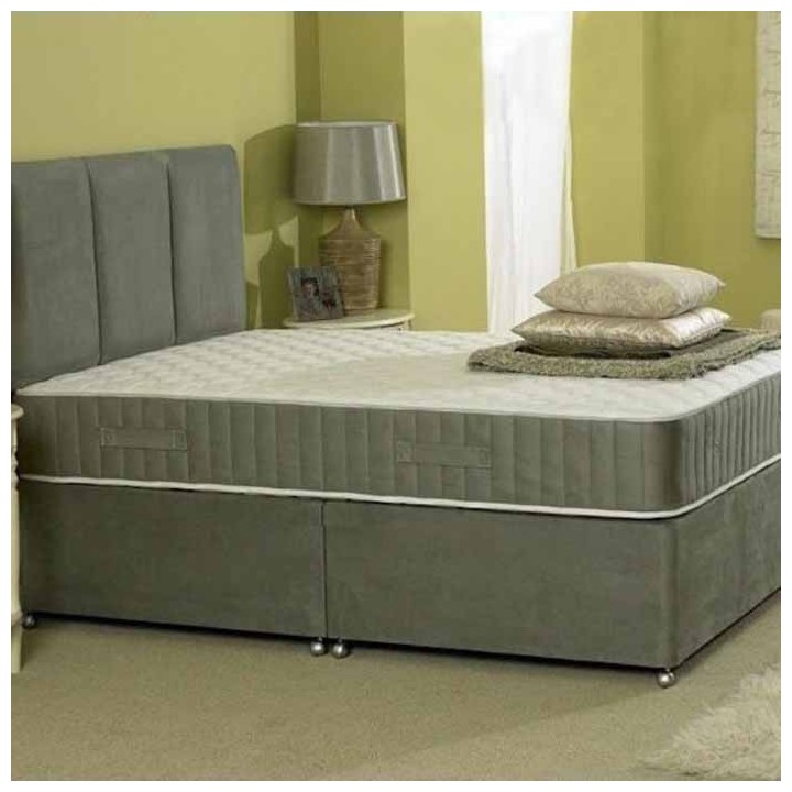 Richard Grey Suede Divan Bed with High Comfort Dual Spring Memory Foam Mattress and Headboard, Optional Storage Drawers