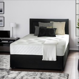 Onyx Dreams Black Upholstered Divan Bed Set with Open Coil Mattress & Storage Options
