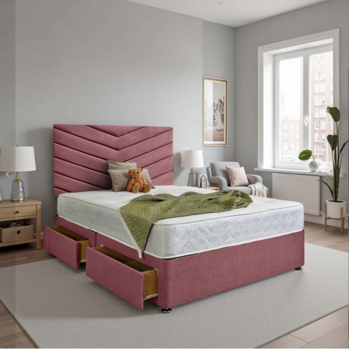 Aurora Velvet Divan Bed Set with Memory Sprung Mattress & 24" Headboard