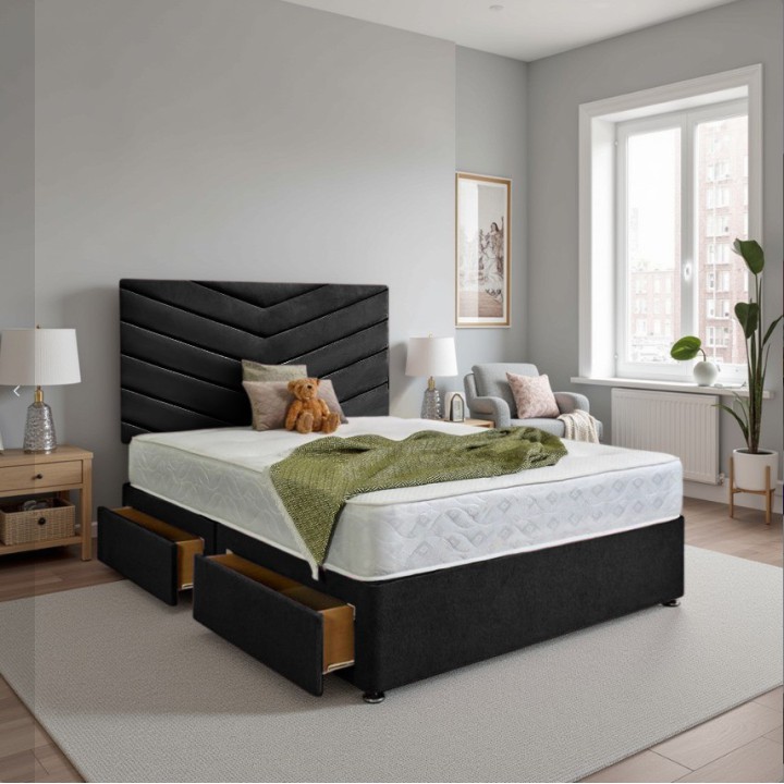 Aurora Velvet Divan Bed Set with Memory Sprung Mattress & 24" Headboard