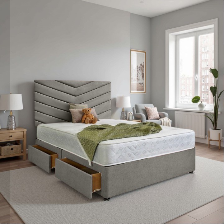 Aurora Velvet Divan Bed Set with Memory Sprung Mattress & 24" Headboard