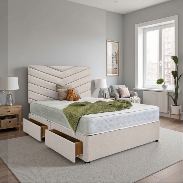 Aurora Velvet Divan Bed Set with Memory Sprung Mattress & 24" Headboard