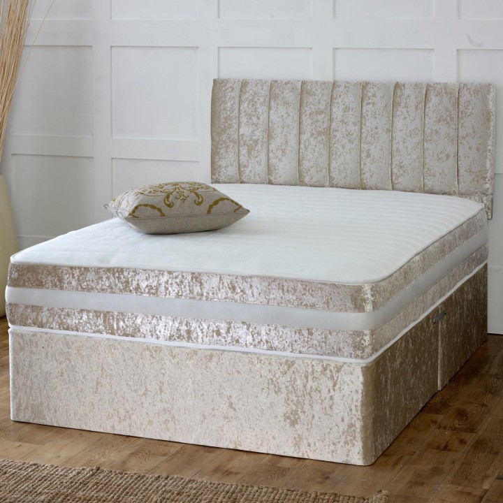 Hf4you 24" Line Memory Sprung Cream Crushed Velvet Divan Bed