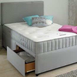 Grey Fabric Divan Set with Headboard and Comfort Spring Memory Foam Mattress