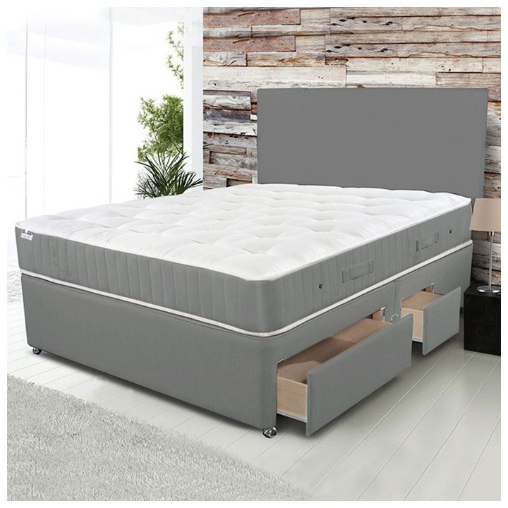 Hf4you Grey Memory Divan Bed with FREE Headboard